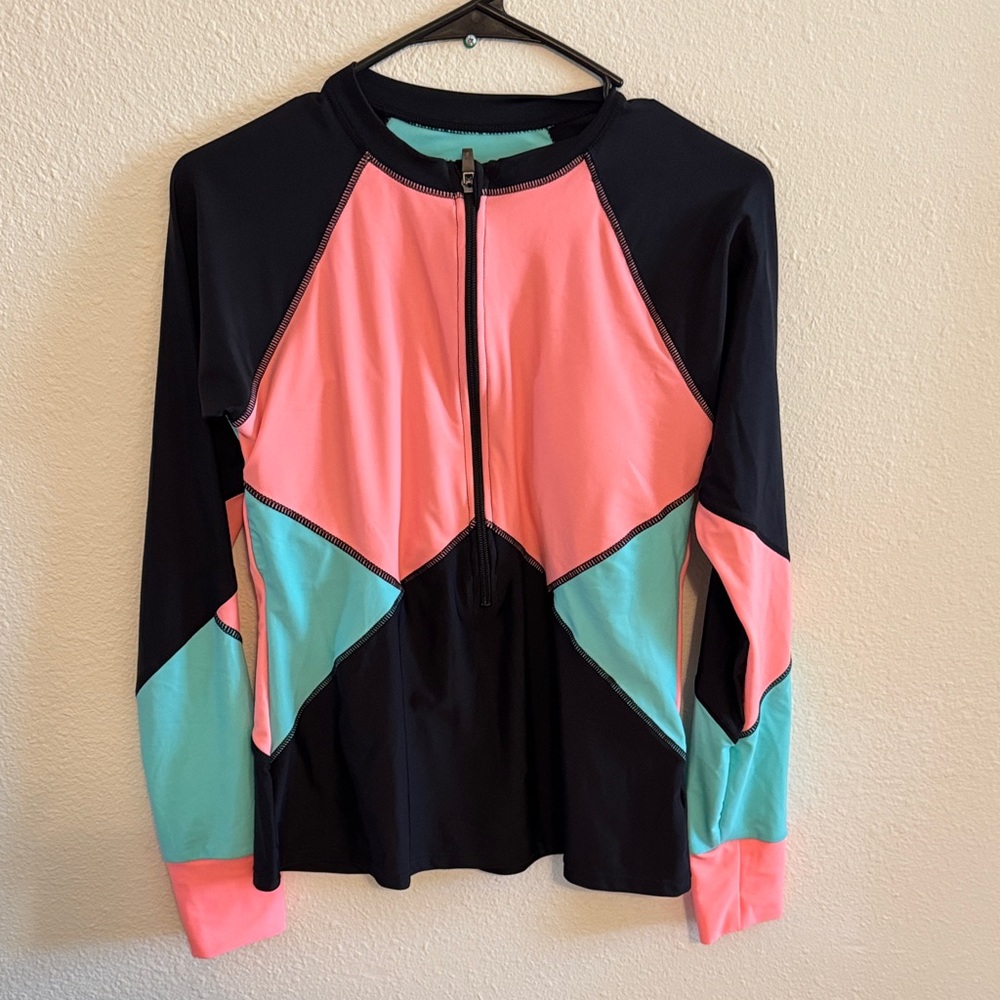 Colorblock 3/4 Zip-Up Long Sleeve Swim Top